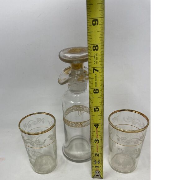 Antique 1800s Hawkes Etched Decanter & Two Glasses Dresser/Apothecary/Bottle 7” - Picture 15 of 16